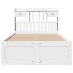 vidaXL Pat cu bibliotecă fără saltea, alb, 135x190 cm, lemn masiv pin