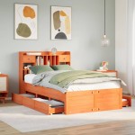 vidaXL Pat cu bibliotecă fără saltea maro 135x190 cm lemn masiv de pin vidaXL Pat cu bibliotecă fără saltea maro 135x190 cm lemn masiv de pin