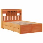 vidaXL Pat cu bibliotecă fără saltea maro 135x190 cm lemn masiv de pin vidaXL Pat cu bibliotecă fără saltea maro 135x190 cm lemn masiv de pin