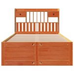 vidaXL Pat cu bibliotecă fără saltea maro 135x190 cm lemn masiv de pin vidaXL Pat cu bibliotecă fără saltea maro 135x190 cm lemn masiv de pin
