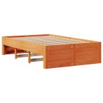 vidaXL Pat cu bibliotecă fără saltea maro 135x190 cm lemn masiv de pin vidaXL Pat cu bibliotecă fără saltea maro 135x190 cm lemn masiv de pin