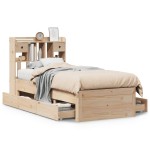 vidaXL Pat cu bibliotecă fără saltea, 90x190 cm, lemn masiv de pin vidaXL Pat cu bibliotecă fără saltea, 90x190 cm, lemn masiv de pin