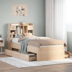 vidaXL Pat cu bibliotecă fără saltea, 90x190 cm, lemn masiv de pin vidaXL Pat cu bibliotecă fără saltea, 90x190 cm, lemn masiv de pin