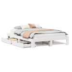 vidaXL Cadru de pat fără saltea, alb, 140x190 cm, lemn masiv de pin vidaXL Cadru de pat fără saltea, alb, 140x190 cm, lemn masiv de pin