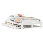 vidaXL Cadru de pat fără saltea, alb, 135x190 cm, lemn masiv de pin