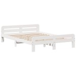 vidaXL Cadru de pat fără saltea, alb, 140x190 cm, lemn masiv de pin