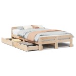 vidaXL Cadru de pat fără saltea, 135x190 cm, lemn masiv de pin vidaXL Cadru de pat fără saltea, 135x190 cm, lemn masiv de pin