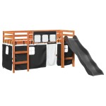 vidaXL Pat etajat de copii cu perdele, 80x200 cm, lemn masiv pin vidaXL Pat etajat de copii cu perdele, 80x200 cm, lemn masiv pin