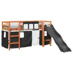 vidaXL Pat etajat de copii cu perdele, 80x200 cm, lemn masiv pin vidaXL Pat etajat de copii cu perdele, 80x200 cm, lemn masiv pin