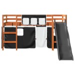 vidaXL Pat etajat de copii cu perdele, 80x200 cm, lemn masiv pin vidaXL Pat etajat de copii cu perdele, 80x200 cm, lemn masiv pin