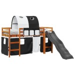 vidaXL Pat etajat de copii cu tunel alb/negru 80x200 cm lemn masiv pin vidaXL Pat etajat de copii cu tunel alb/negru 80x200 cm lemn masiv pin