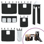 vidaXL Pat etajat de copii cu turn alb/negru 80x200 cm lemn masiv pin