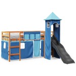 vidaXL Pat etajat de copii cu turn albastru 80x200 cm lemn masiv pin vidaXL Pat etajat de copii cu turn albastru 80x200 cm lemn masiv pin