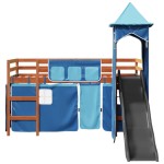 vidaXL Pat etajat de copii cu turn albastru 80x200 cm lemn masiv pin vidaXL Pat etajat de copii cu turn albastru 80x200 cm lemn masiv pin