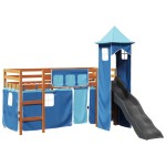 vidaXL Pat etajat de copii cu turn albastru 90x190 cm lemn masiv pin vidaXL Pat etajat de copii cu turn albastru 90x190 cm lemn masiv pin