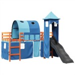 vidaXL Pat etajat de copii cu turn albastru 80x200 cm lemn masiv pin