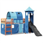 vidaXL Pat etajat de copii cu turn albastru 80x200 cm lemn masiv pin