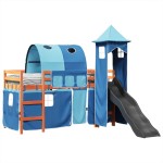 vidaXL Pat etajat de copii cu turn albastru 80x200 cm lemn masiv pin