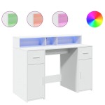 vidaXL Birou cu lumini LED, alb, 120x55x91 cm, lemn prelucrat vidaXL Birou cu lumini LED, alb, 120x55x91 cm, lemn prelucrat