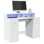 vidaXL Birou cu lumini LED, alb, 120x55x91 cm, lemn prelucrat vidaXL Birou cu lumini LED, alb, 120x55x91 cm, lemn prelucrat
