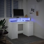 vidaXL Birou cu lumini LED, alb, 120x55x91 cm, lemn prelucrat vidaXL Birou cu lumini LED, alb, 120x55x91 cm, lemn prelucrat