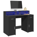 vidaXL Birou cu lumini LED, negru, 120x55x91 cm, lemn prelucrat vidaXL Birou cu lumini LED, negru, 120x55x91 cm, lemn prelucrat