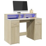 vidaXL Birou cu lumini LED stejar sonoma, 120x55x91 cm, lemn prelucrat vidaXL Birou cu lumini LED stejar sonoma, 120x55x91 cm, lemn prelucrat