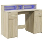 vidaXL Birou cu lumini LED stejar sonoma, 120x55x91 cm, lemn prelucrat vidaXL Birou cu lumini LED stejar sonoma, 120x55x91 cm, lemn prelucrat