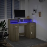 vidaXL Birou cu lumini LED stejar sonoma, 120x55x91 cm, lemn prelucrat vidaXL Birou cu lumini LED stejar sonoma, 120x55x91 cm, lemn prelucrat