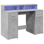 vidaXL Birou cu lumini LED, gri beton, 120x55x91 cm, lemn prelucrat vidaXL Birou cu lumini LED, gri beton, 120x55x91 cm, lemn prelucrat