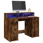 vidaXL Birou cu lumini LED stejar fumuriu 120x55x91 cm lemn prelucrat vidaXL Birou cu lumini LED stejar fumuriu 120x55x91 cm lemn prelucrat