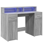 vidaXL Birou cu lumini LED, gri sonoma, 120x55x91 cm, lemn prelucrat vidaXL Birou cu lumini LED, gri sonoma, 120x55x91 cm, lemn prelucrat