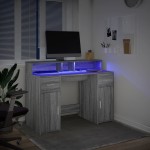 vidaXL Birou cu lumini LED, gri sonoma, 120x55x91 cm, lemn prelucrat vidaXL Birou cu lumini LED, gri sonoma, 120x55x91 cm, lemn prelucrat