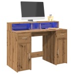 vidaXL Birou cu lumini LED stejar artizanal 120x55x91cm lemn prelucrat vidaXL Birou cu lumini LED stejar artizanal 120x55x91cm lemn prelucrat