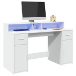 vidaXL Birou cu lumini LED, alb, 140x55x91 cm, lemn prelucrat vidaXL Birou cu lumini LED, alb, 140x55x91 cm, lemn prelucrat