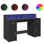 vidaXL Birou cu lumini LED, negru, 140x55x91 cm, lemn prelucrat