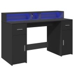vidaXL Birou cu lumini LED, negru, 140x55x91 cm, lemn prelucrat