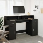 vidaXL Birou cu lumini LED, negru, 140x55x91 cm, lemn prelucrat