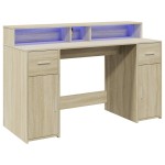 vidaXL Birou cu lumini LED stejar sonoma, 140x55x91 cm, lemn prelucrat vidaXL Birou cu lumini LED stejar sonoma, 140x55x91 cm, lemn prelucrat