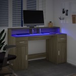 vidaXL Birou cu lumini LED stejar sonoma, 140x55x91 cm, lemn prelucrat vidaXL Birou cu lumini LED stejar sonoma, 140x55x91 cm, lemn prelucrat