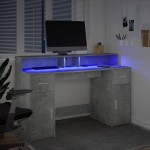 vidaXL Birou cu lumini LED, gri beton, 140x55x91 cm, lemn prelucrat vidaXL Birou cu lumini LED, gri beton, 140x55x91 cm, lemn prelucrat