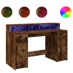 vidaXL Birou cu lumini LED stejar fumuriu 140x55x91 cm lemn prelucrat vidaXL Birou cu lumini LED stejar fumuriu 140x55x91 cm lemn prelucrat