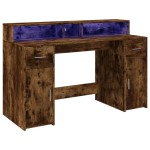vidaXL Birou cu lumini LED stejar fumuriu 140x55x91 cm lemn prelucrat vidaXL Birou cu lumini LED stejar fumuriu 140x55x91 cm lemn prelucrat