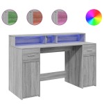vidaXL Birou cu lumini LED, gri sonoma, 140x55x91 cm, lemn prelucrat vidaXL Birou cu lumini LED, gri sonoma, 140x55x91 cm, lemn prelucrat