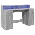 vidaXL Birou cu lumini LED, gri sonoma, 140x55x91 cm, lemn prelucrat vidaXL Birou cu lumini LED, gri sonoma, 140x55x91 cm, lemn prelucrat