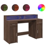 vidaXL Birou cu lumini LED, stejar maro, 140x55x91 cm, lemn prelucrat vidaXL Birou cu lumini LED, stejar maro, 140x55x91 cm, lemn prelucrat