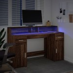 vidaXL Birou cu lumini LED, stejar maro, 140x55x91 cm, lemn prelucrat vidaXL Birou cu lumini LED, stejar maro, 140x55x91 cm, lemn prelucrat