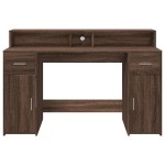 vidaXL Birou cu lumini LED, stejar maro, 140x55x91 cm, lemn prelucrat vidaXL Birou cu lumini LED, stejar maro, 140x55x91 cm, lemn prelucrat