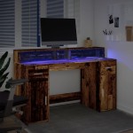vidaXL Birou cu lumini LED, lemn vechi, 140x55x91 cm, lemn prelucrat