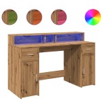 vidaXL Birou cu lumini LED stejar artizanal 140x55x91cm lemn prelucrat vidaXL Birou cu lumini LED stejar artizanal 140x55x91cm lemn prelucrat